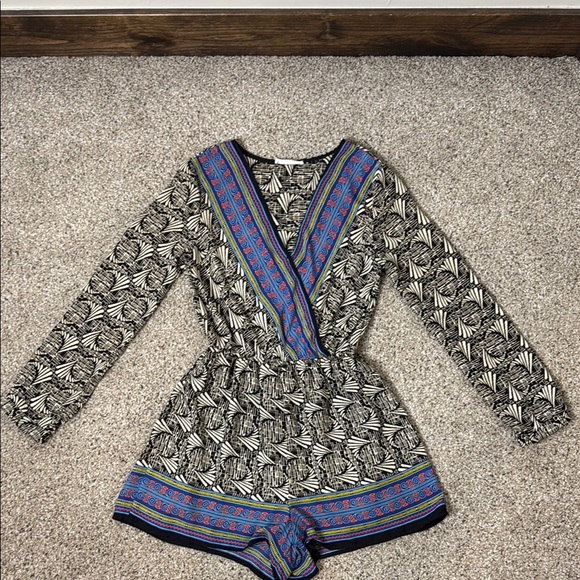 Lush Pants - Lush Black and Blue Patterned Romper Small